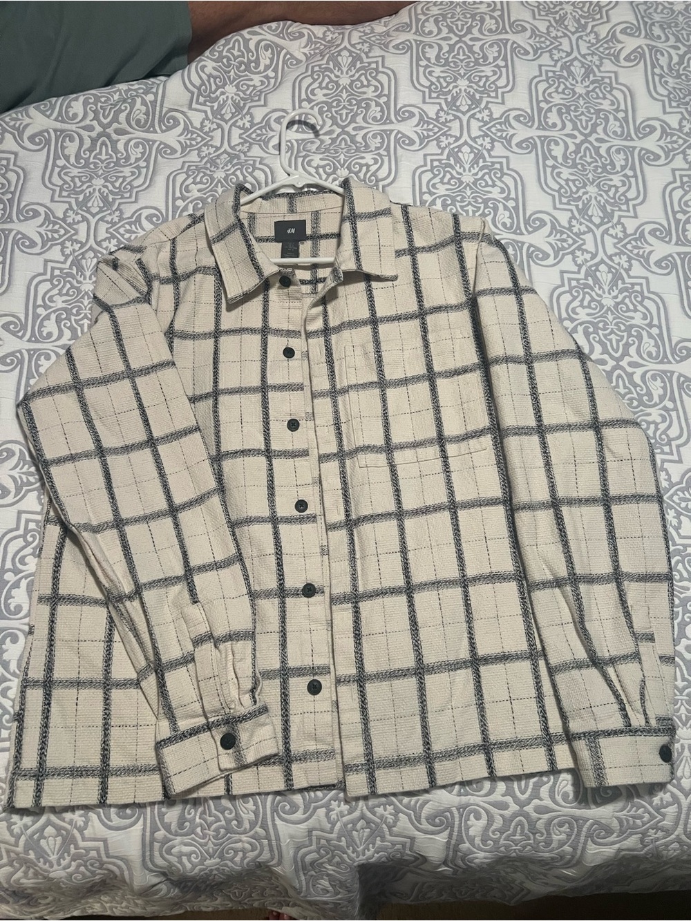 H&M Cream and Black Windowpane Shirt Jacket